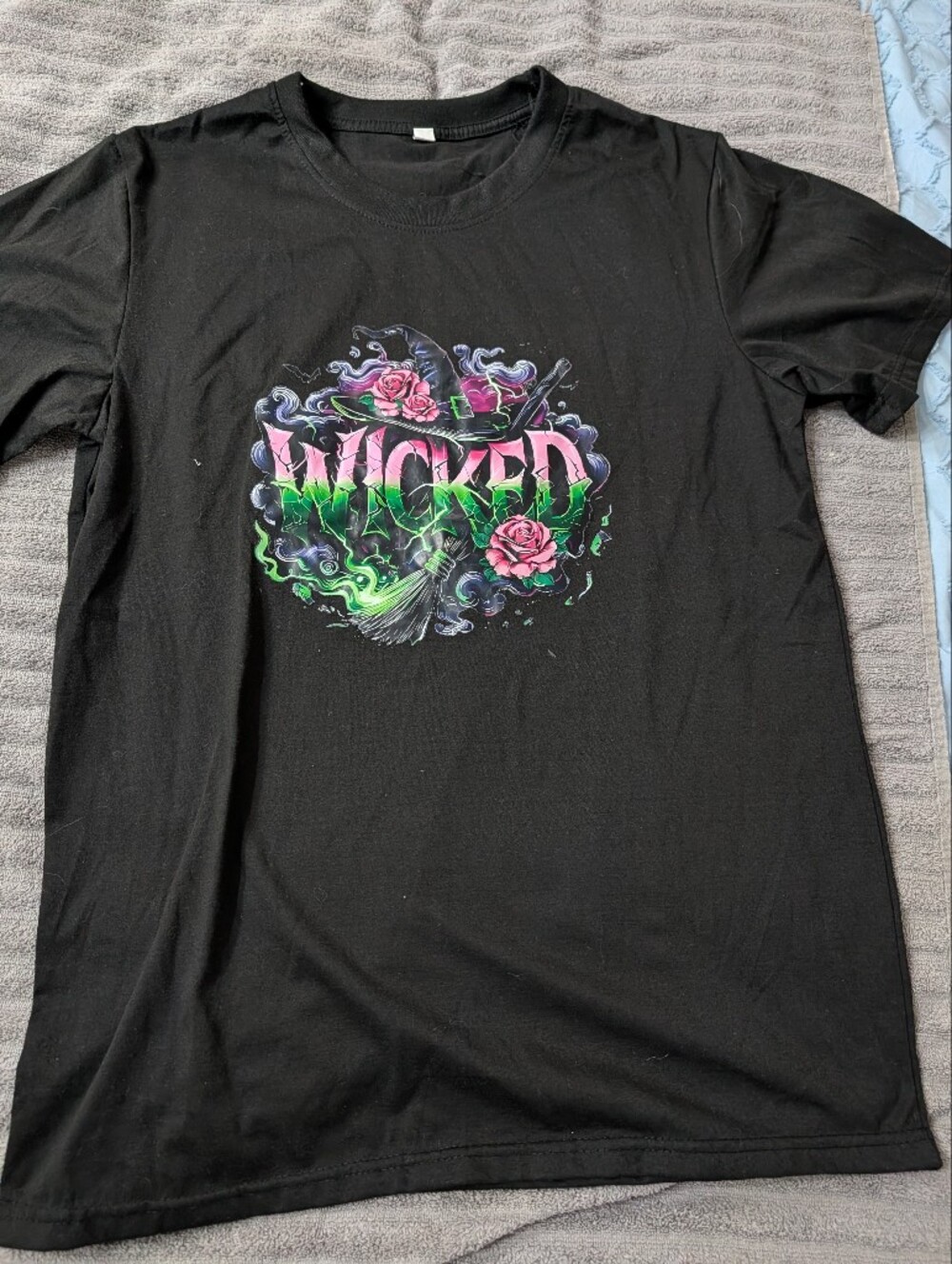 Wicked Graphic Black Ladies T-Shirt - Floral & Smoke Design